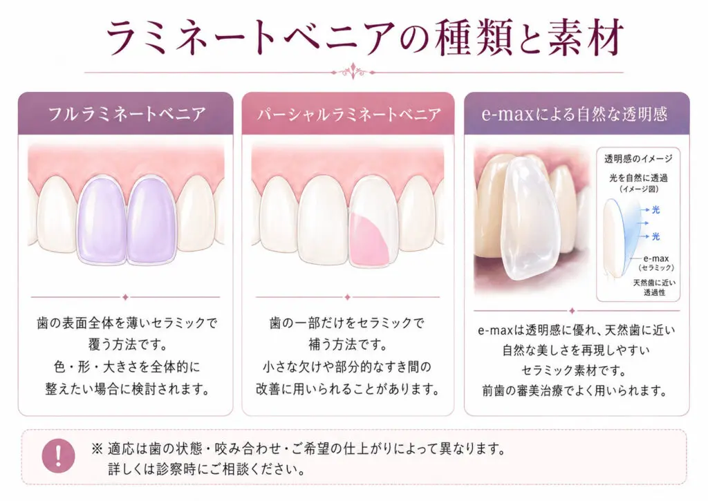 ラミネートベニアの種類と素材
